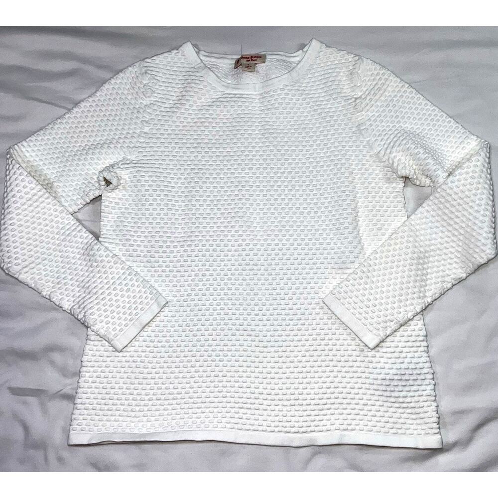 Brooks Brothers Red Fleece Sweater Womens Size S Ivory White Textured Cotton Top